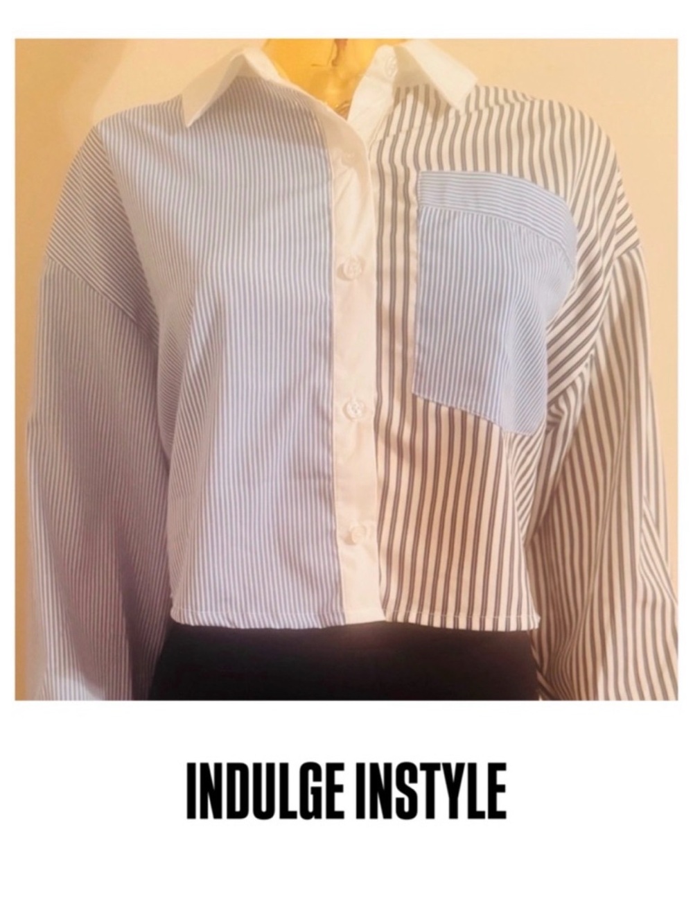 Indulge Instyle Striped Long Sleeve Button-Up Crop Shirt, Size XL, NWT